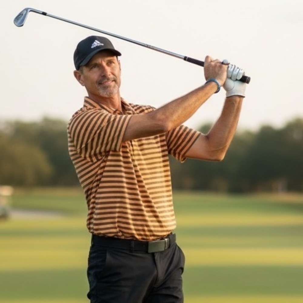 Dunning Golf Mens Orange Grey Striped Short Sleeve Performance Polo Shirt Size M
